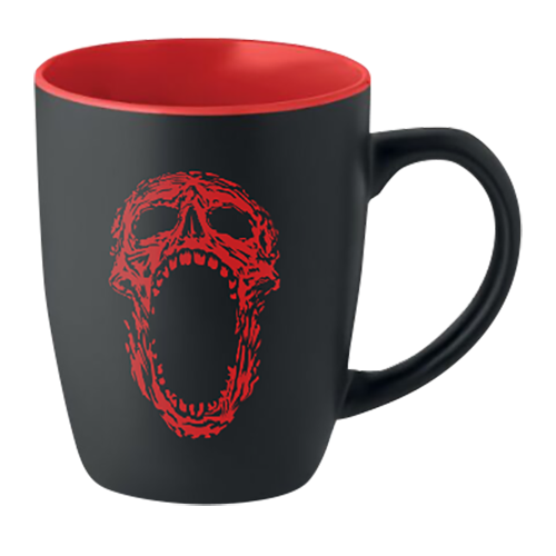 Mock Up der SONNE Kaffeetasse in Schwarz/Rot